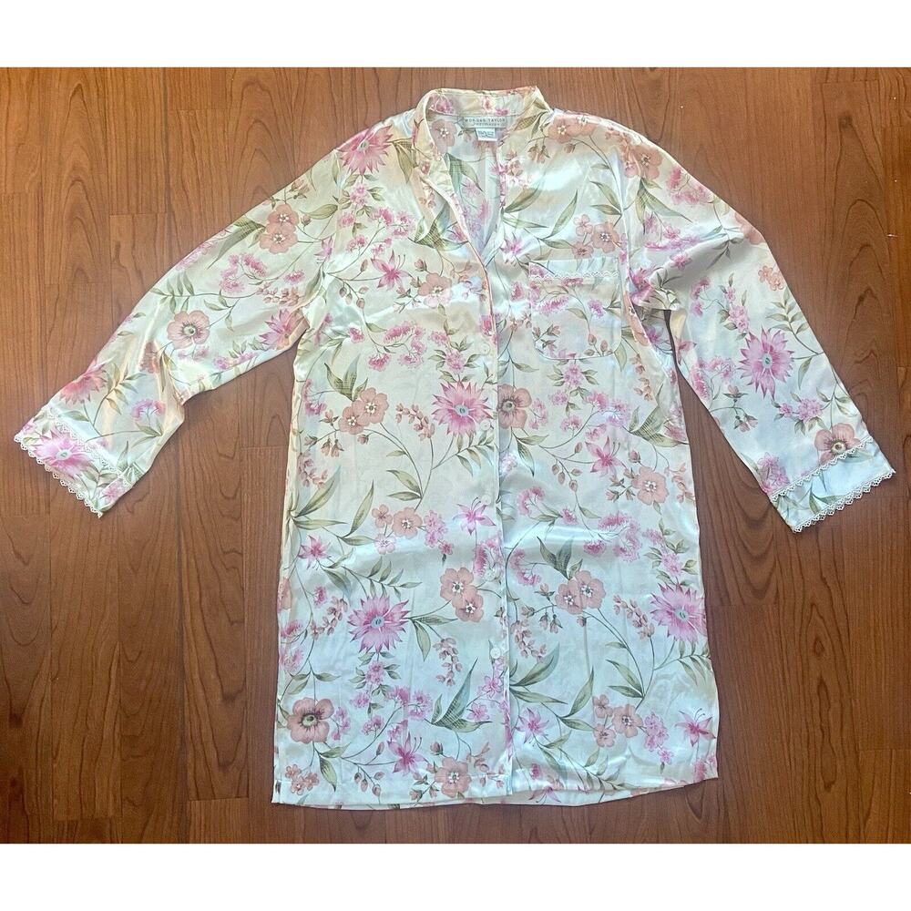 Vintage Morgan Taylor Night Sleep Shirt S Buttons Floral Long Sleeve